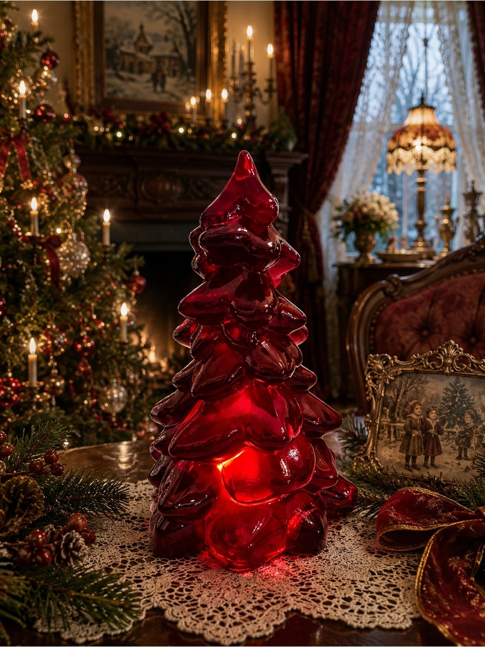 Mosser Ruby Red Glass Christmas Tree Fairy Lamp | 7.5” Vintage Style